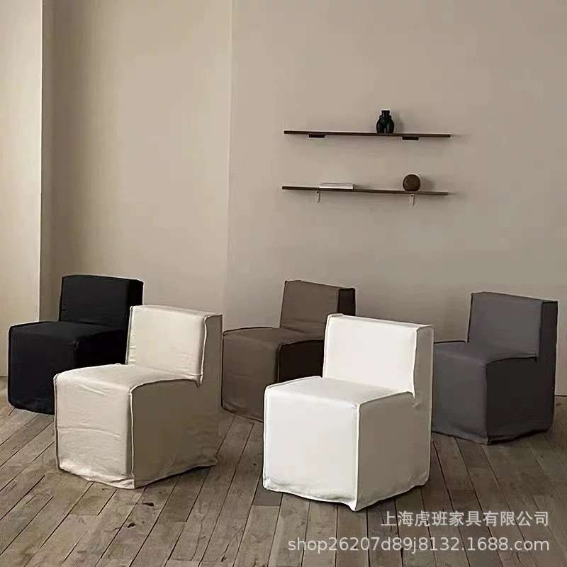 北欧水洗棉亚麻单人沙发椅餐椅布艺可拆洗亚麻布酒店民宿滑轮餐椅