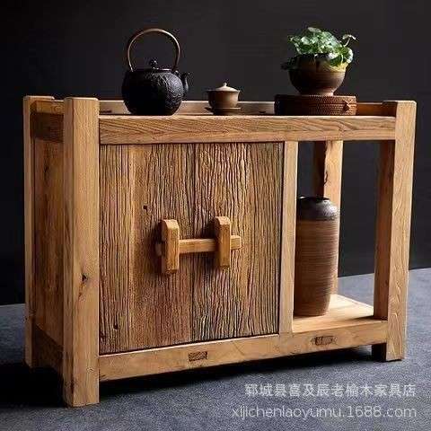 老榆木茶水柜饮水机大桶收纳储物柜厨房边角几餐边柜实木茶具柜子