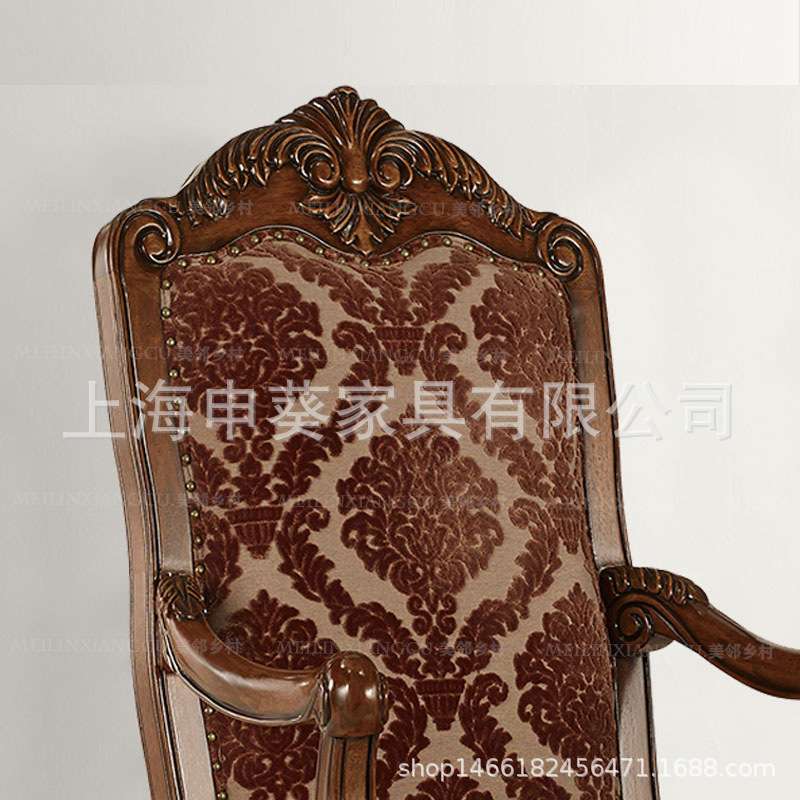 美式乡村实木软靠背餐椅书椅复古经典轻奢书房餐厅家用别墅样板房