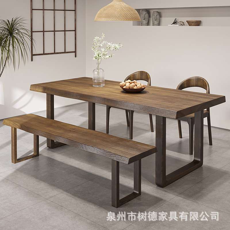 美式复古做旧全实木餐桌椅组合工业风主题餐厅用餐饭桌商用餐桌椅