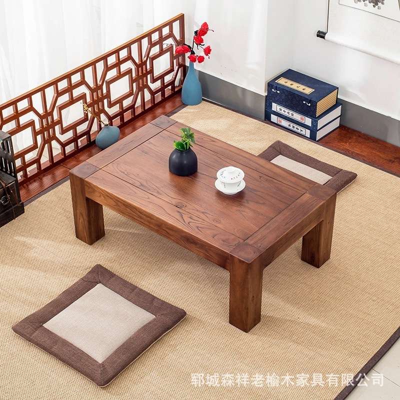 老榆木炕桌正方形卧室飘窗桌看书桌客厅阳台休闲桌复古喝茶桌