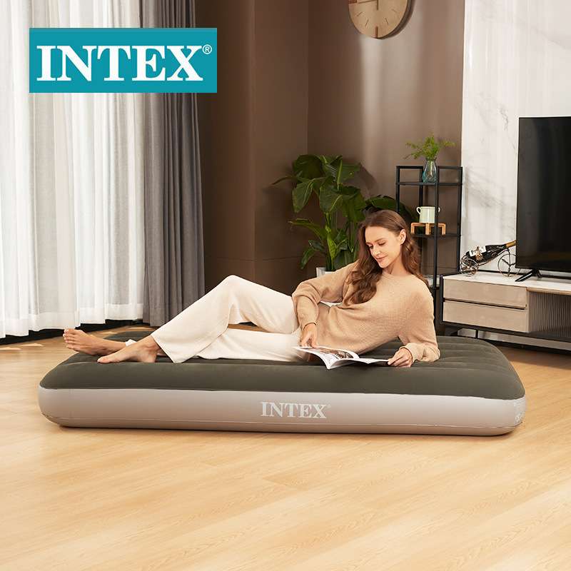 INTEX64107绿色单人植绒线拉空气床户外野营充气床垫 车载气垫