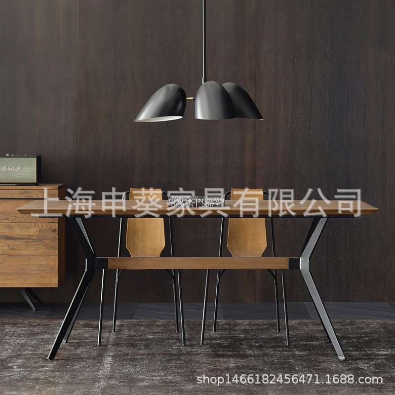 北欧进口实木餐桌长凳组合样板房别墅酒店橡木长方形餐桌长凳家具