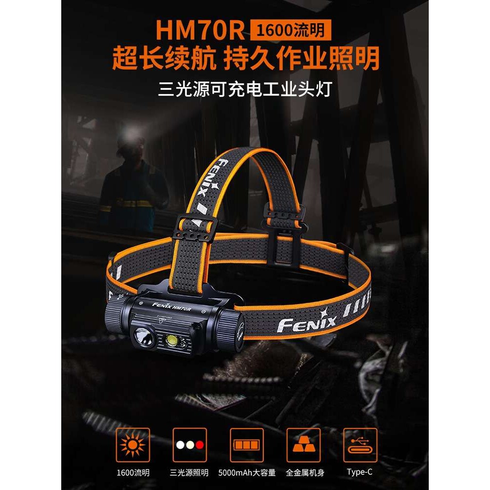 Fenix菲尼克斯 HM70R头灯强光充电超亮21700电池长续航头戴工业灯