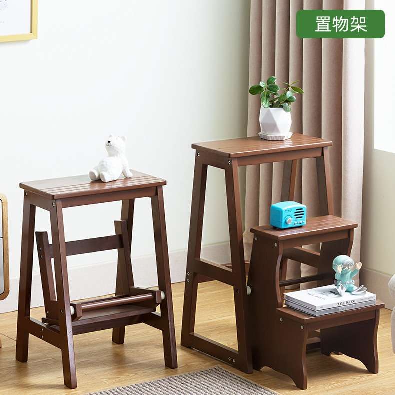 家用马扎三步登高凳两用梯椅室内多功能踏板楼梯子实木折叠梯凳