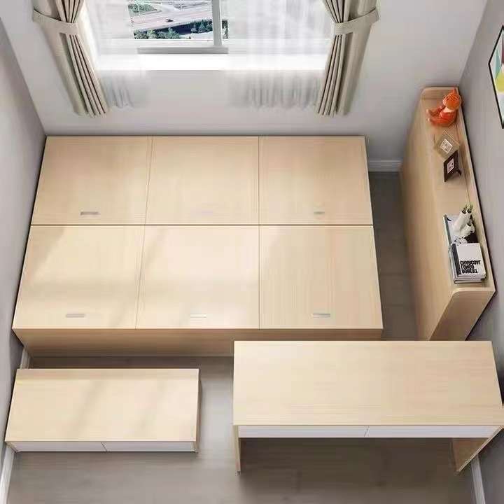 简约榻榻米储物床柜书桌一体组合小户型单人高箱可收纳