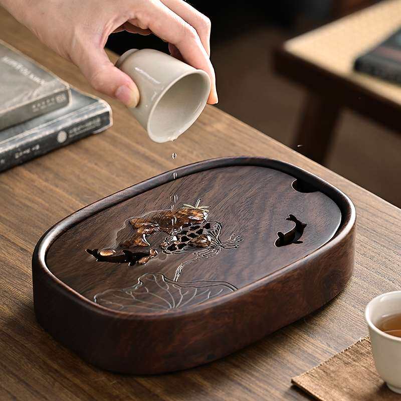 小茶盘 黑檀木小蓄水茶托 家用实木储水泡茶托盘干泡台轻奢