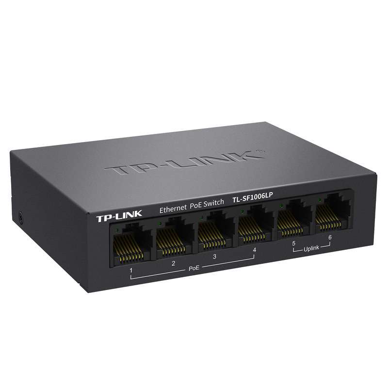 TP-LINK普联SF1006LP标准POE供电48V百兆6口监控分流交换机Switch
