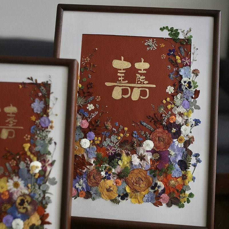 溥畔年 结婚礼物送新人闺蜜手工diy创意永生花百喜图相框装饰摆饰