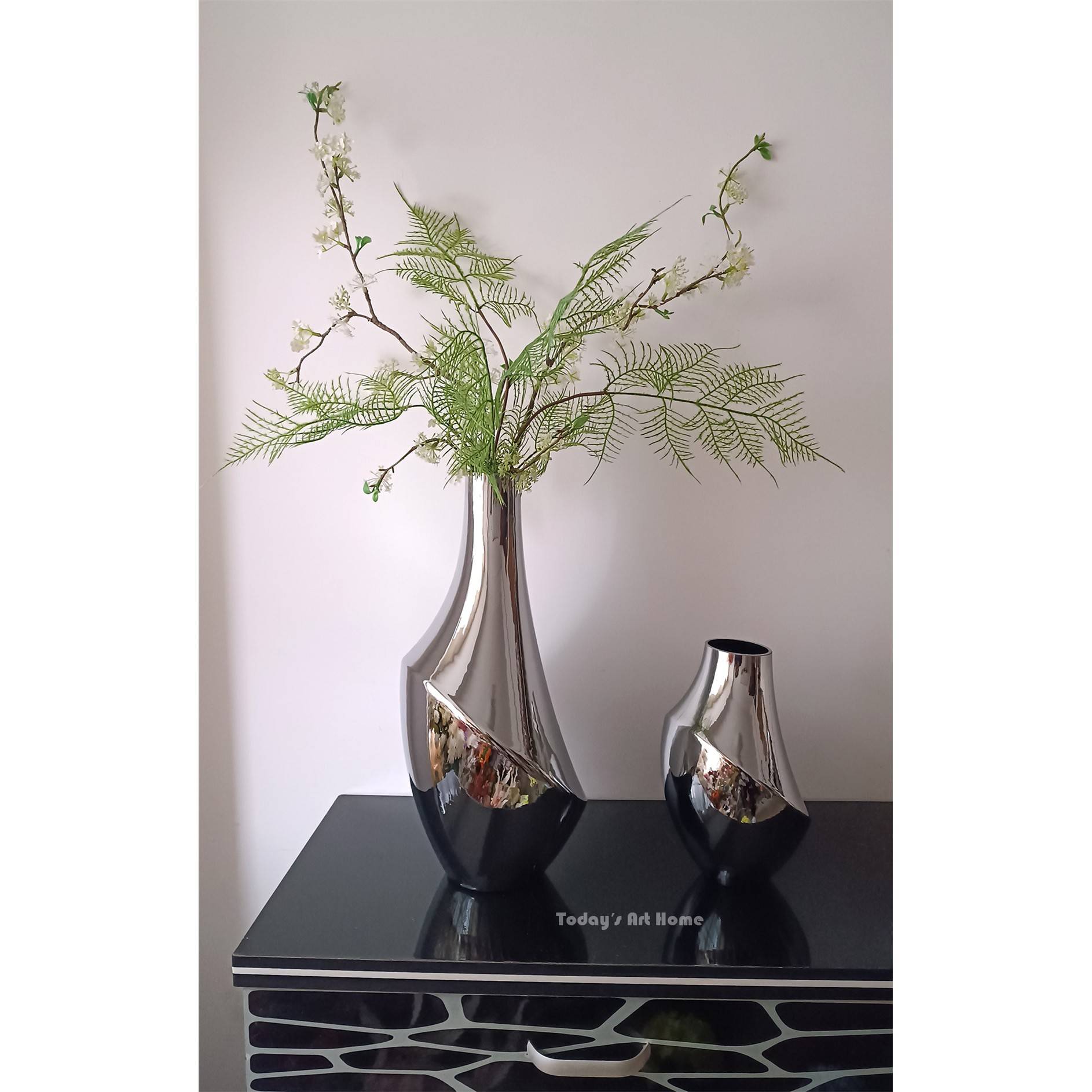 溥畔年 现代轻奢电镀花瓶银色玻璃花器客厅电视柜组合玄关样板房