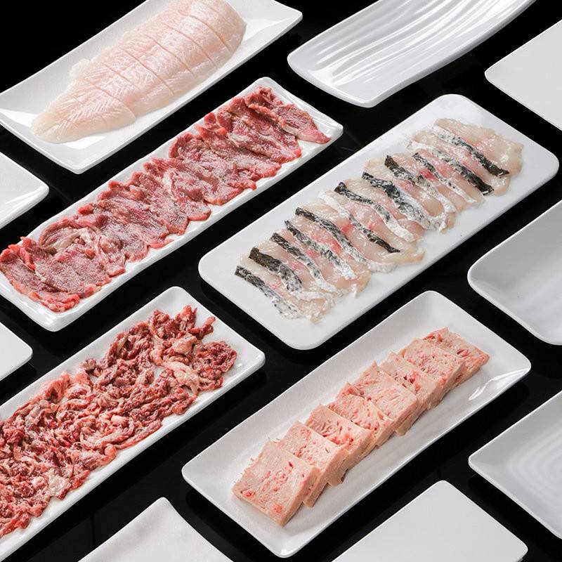 溥畔年 密胺餐具白色盘牛肉火锅配菜烤肉盘子商用餐饮长方形彷瓷