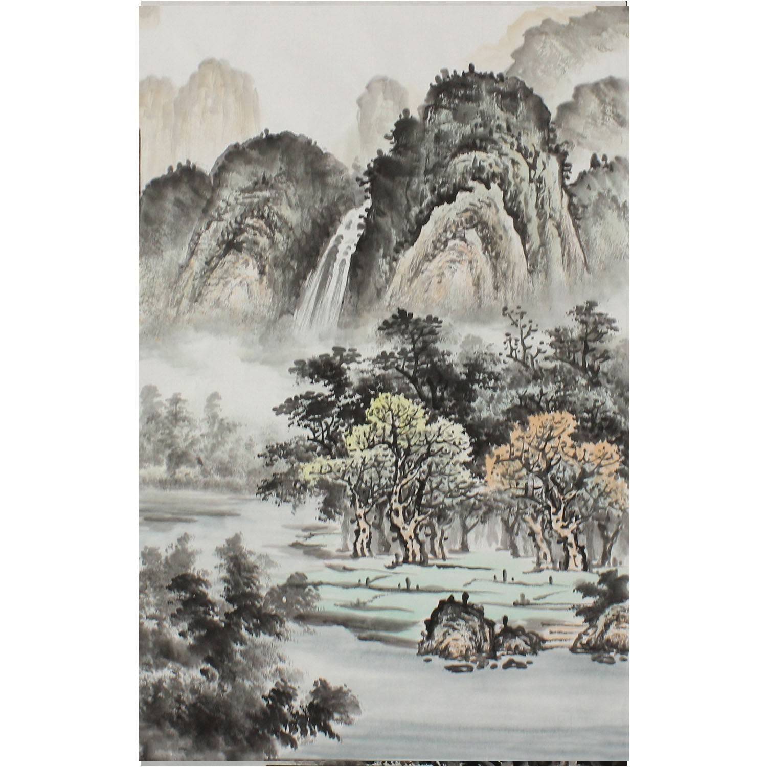 溥畔年 竖幅纯手绘国画山水画四尺三开水墨字画玄关客厅书房小尺
