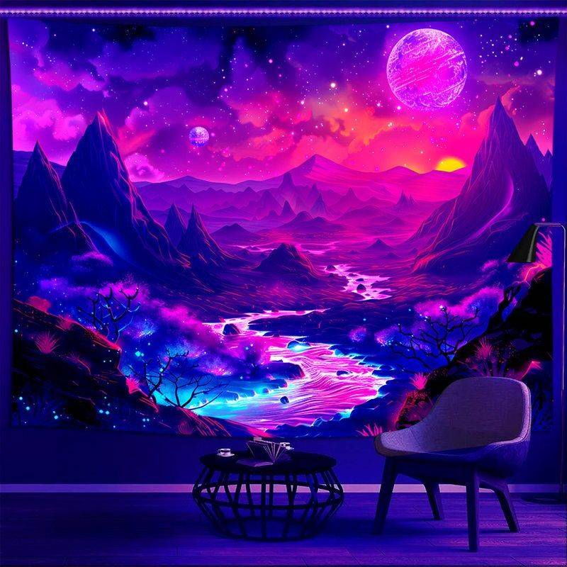 溥畔年 萤光挂毯爆款星空背景挂毯挂布北欧装饰背景布太空uv紫光