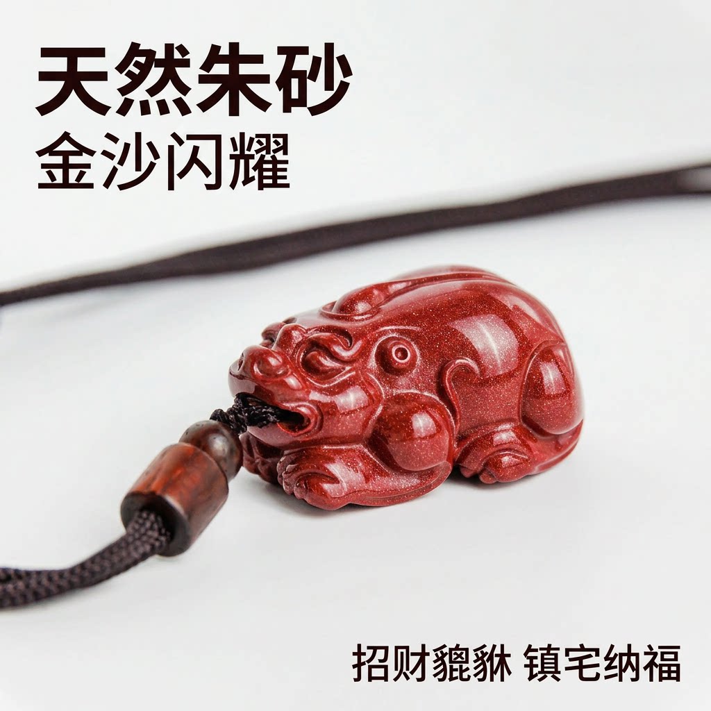 天然朱砂招财貔貅护身符吊坠情侣