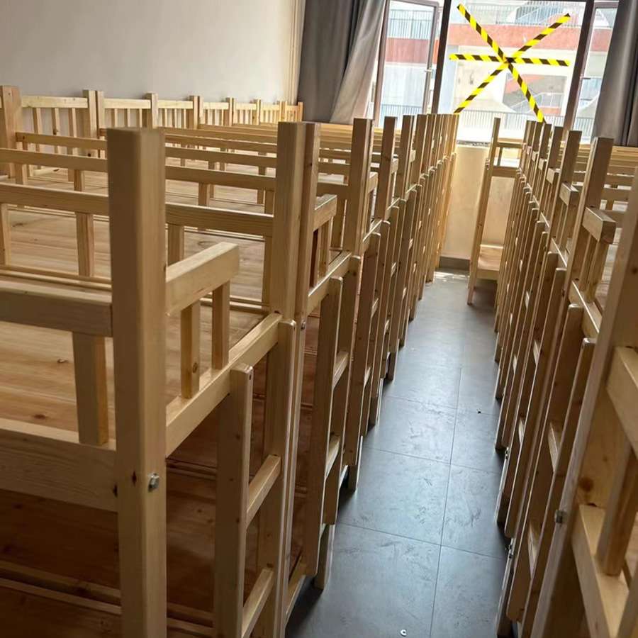 午休床 上下铺木床 双层高低学生床二层二人三层六人松木床铺定至