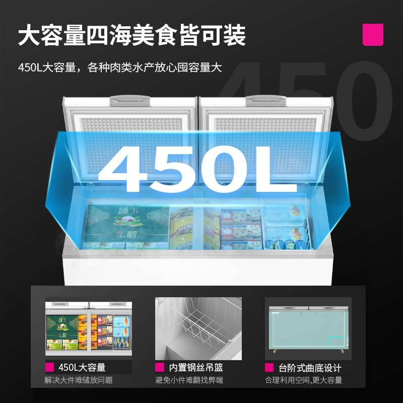 乐创商用卧式冰柜大容量食品冷冻柜超市大型保鲜冰柜家用冻肉柜