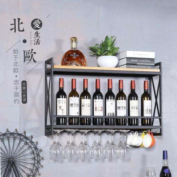 铁艺酒架壁挂墙上置物架创意餐厅装饰摆件架实木酒柜红酒杯架收纳