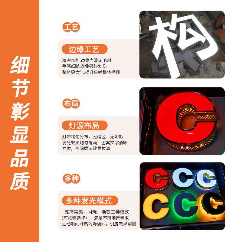 门店招牌定 制亚克力广告牌不锈钢点阵发光字迷你字设计门头商用