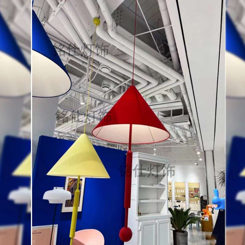 北欧后弦雨伞吊灯布艺红色蓝客厅餐厅展厅沙发儿童房斗笠楼梯间灯