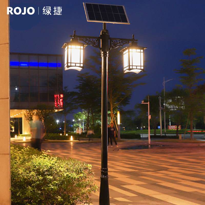 双头新中式庭院灯2.5/3/4米公园别墅小区led太阳能路灯防水户外灯