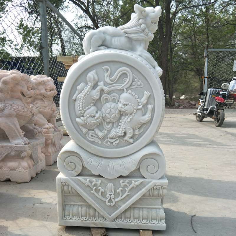 石雕抱鼓门墩 汉白玉门墩现货 门口仿古拴马桩摆件厂家制作销售