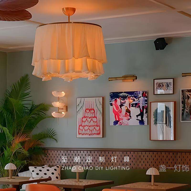 奶油风餐厅吊灯客厅卧室民宿酒店个性吧台法式田园云朵布艺灯