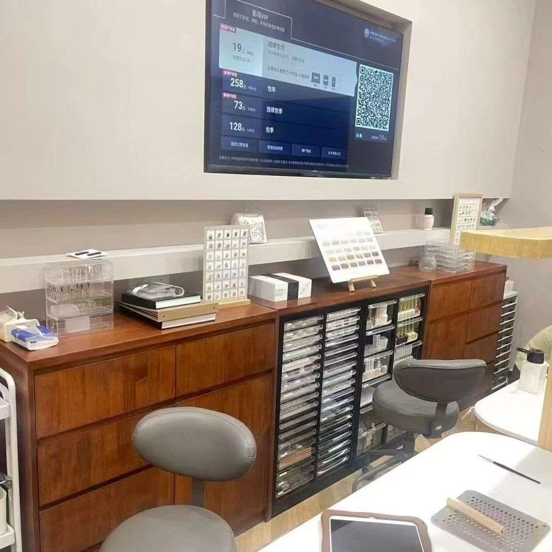 美甲柜子展示柜新中式实木复古胡桃色甲油胶收纳柜美甲店储物柜