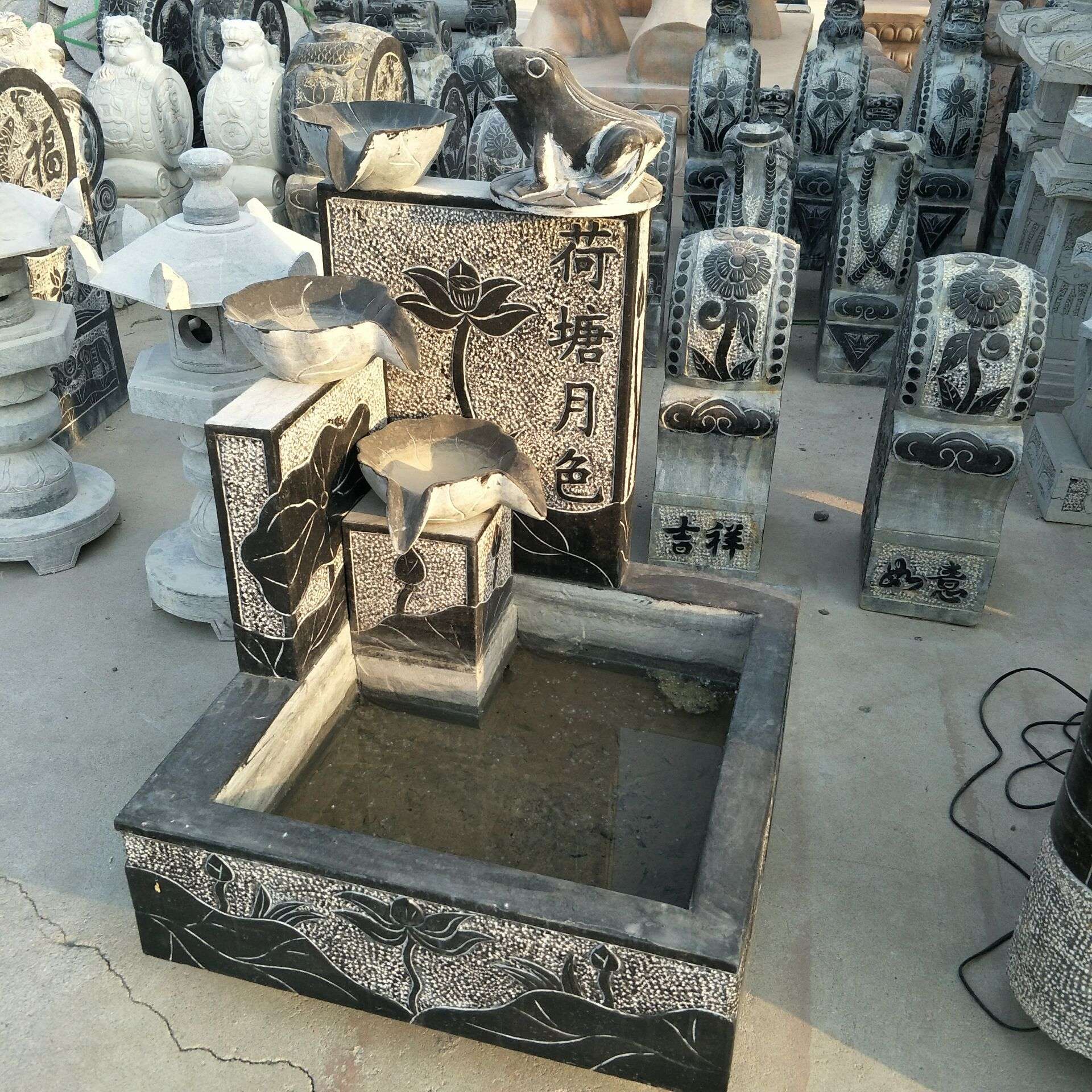 厂家现货供应做旧复古仿古石槽流水摆件  财运滚滚石雕 曲阳石雕