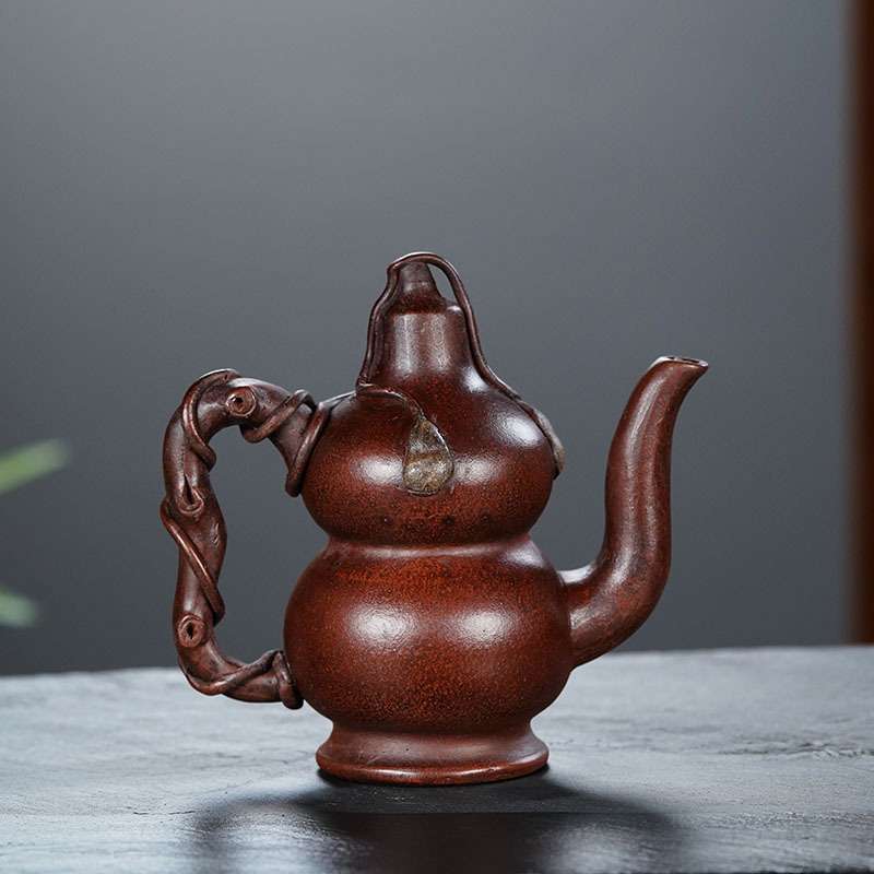 宜兴原矿紫砂仿老壶葫芦倒流壶红泥全纯手工茶壶家用茶具厂家