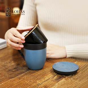 陆宝陶瓷泡茶饮水杯带茶滤茶水分离喝茶杯金喜环盖杯茶具礼盒装