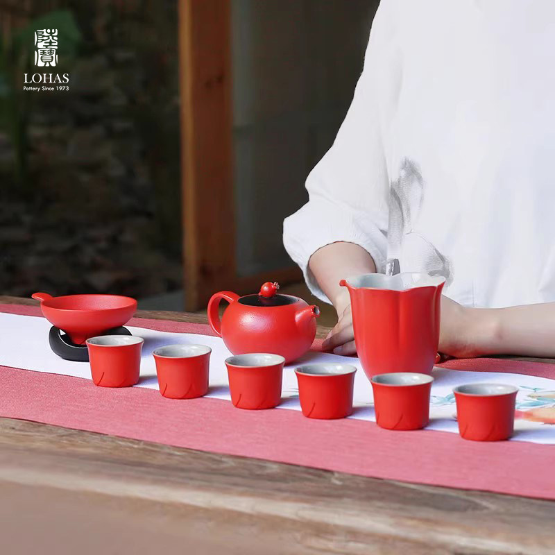台湾陆宝陶瓷功夫茶具中式轻奢整套茶具套装家用送礼富贵石榴茶礼