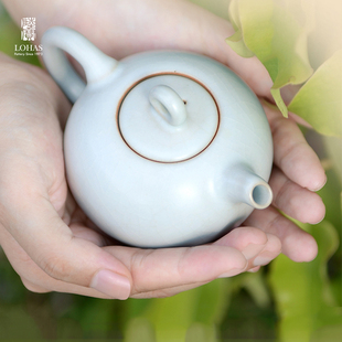 陆宝陶瓷天青汝窑茶具套组一壶六杯套装可养蝉翼开片收藏功夫茶具