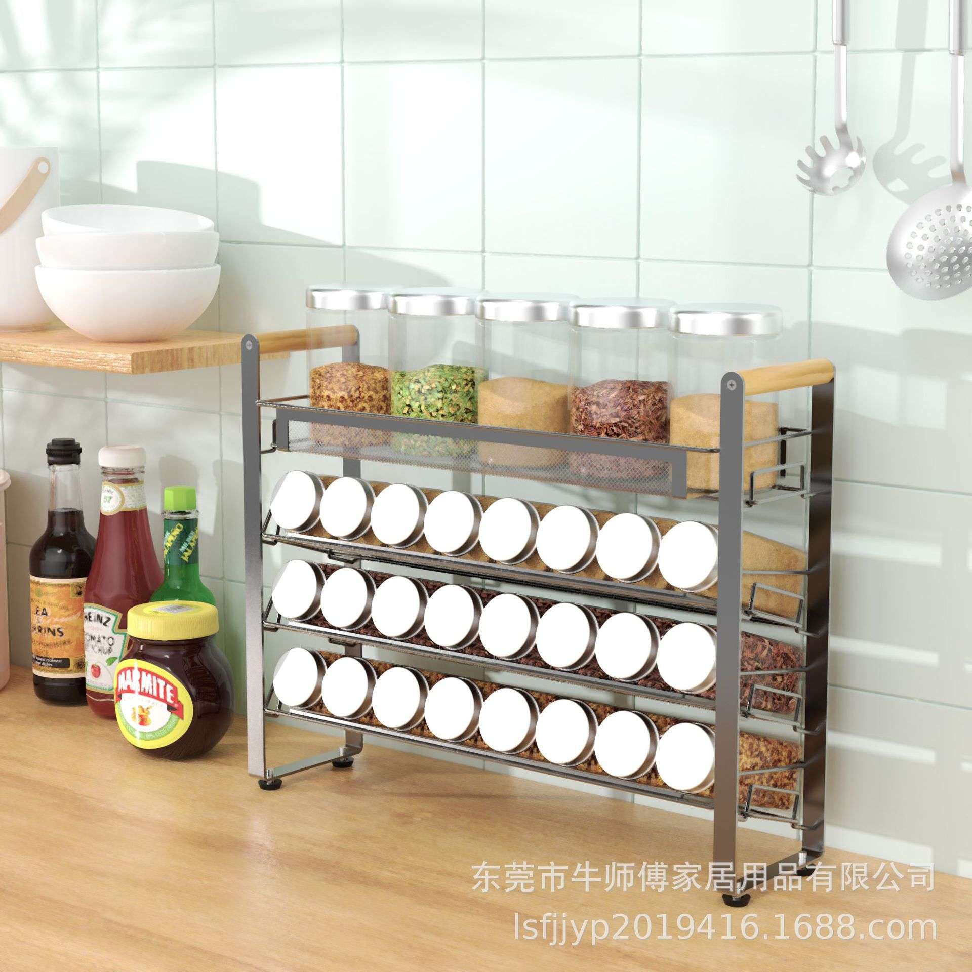跨境四层可堆叠香料架 可拆卸台面香料罐架 厨房台面储物罐置物架