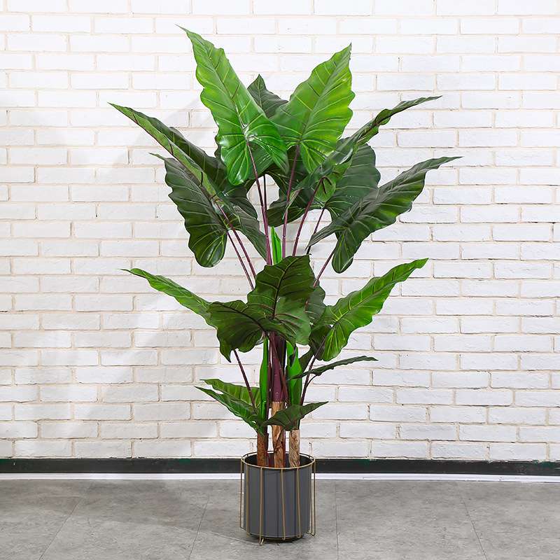 跨境仿真植物彩虹芋盆栽室内仿真大型绿植落地摆件酒店假树摆饰品