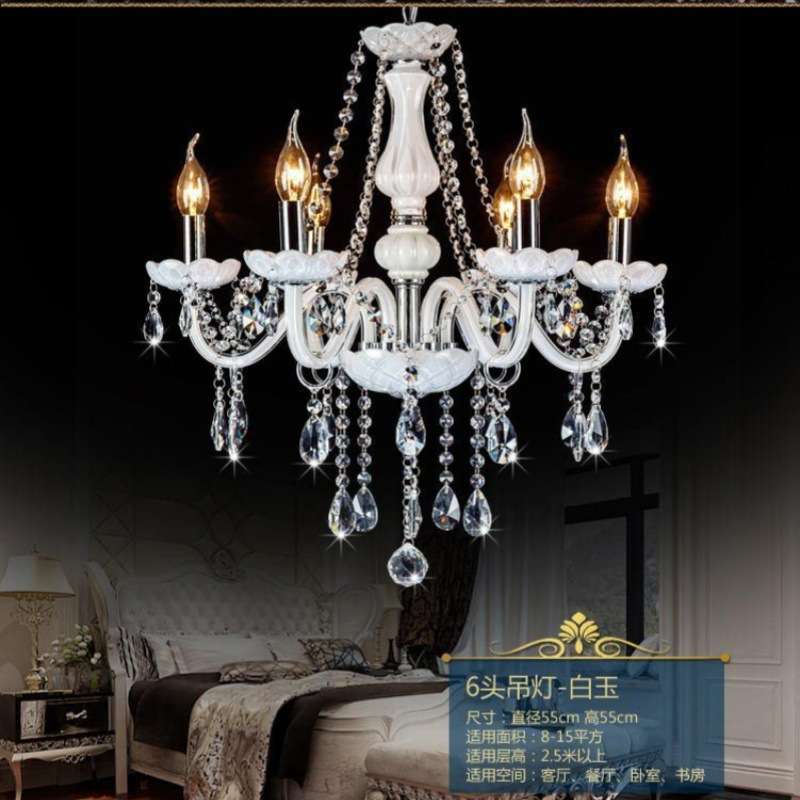 奶白色欧式水晶灯吧台LED田园客厅卧室餐桌吊灯具浪漫婚庆新款