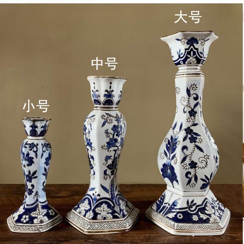 烛台复古浪漫烛光晚餐道具创意家用餐桌青花瓷蜡烛台摆件托台