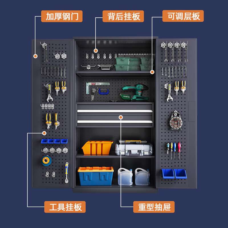重型五金工具柜工厂车间加厚铁皮储物柜多功能维修工具车箱可移动