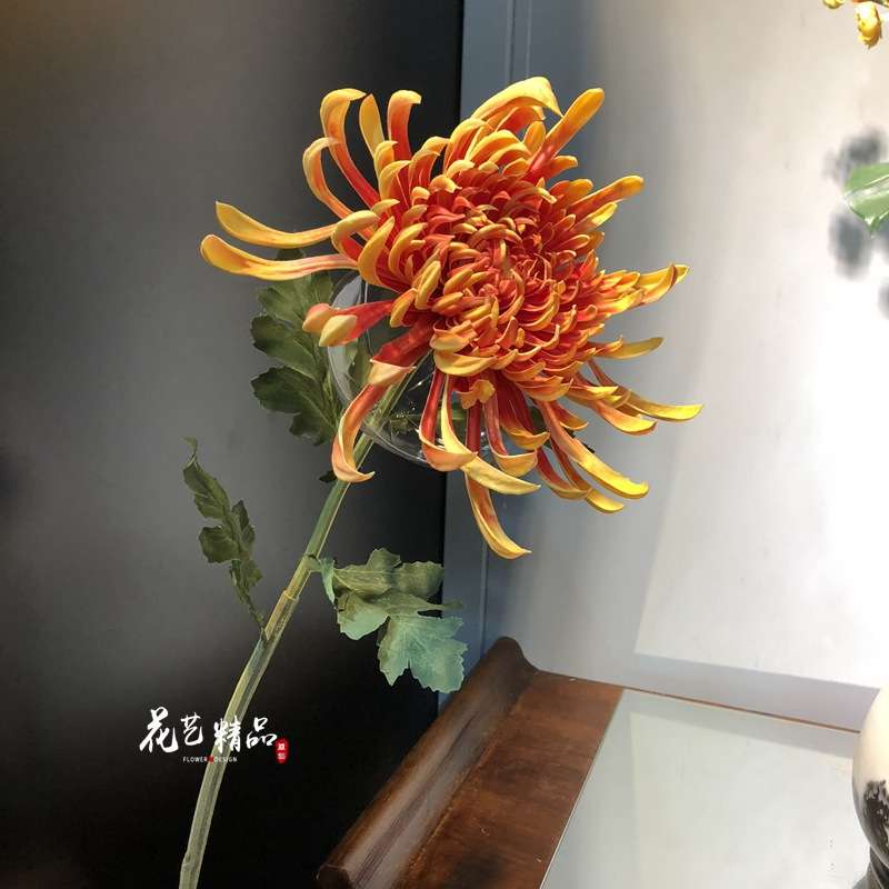 中式插花大朵仿真凤尾 菊花 秋菊手感风PU 大跟菊办公文化仿真花