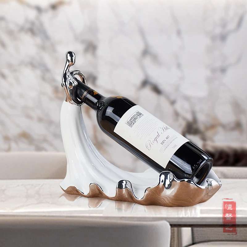 酒架陶瓷摆件 创意现代简约欧式客厅酒柜台面装饰品葡萄红酒架摆