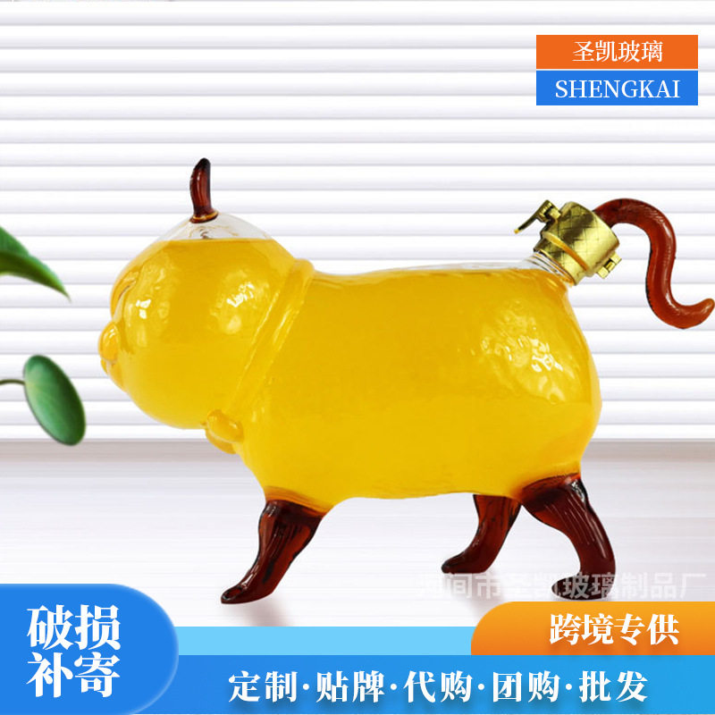 小猫造型高硼硅玻璃泡酒瓶招财猫泡酒瓶高鹏硅玻璃工艺泡酒瓶