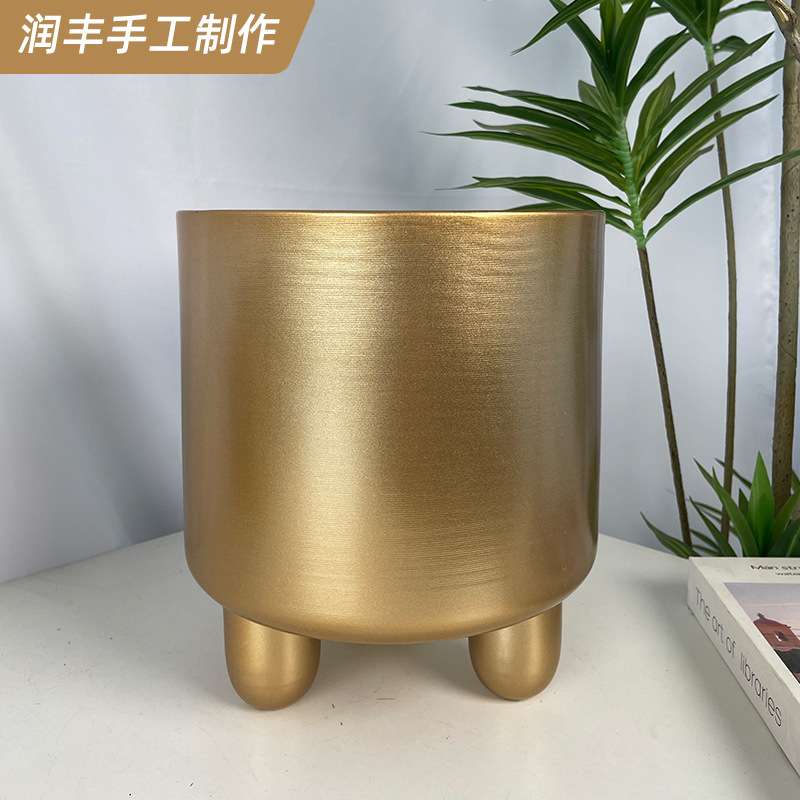 铁艺落地式北欧花架阳台客厅金属花筒金色花盆架盆栽架子阳台装饰