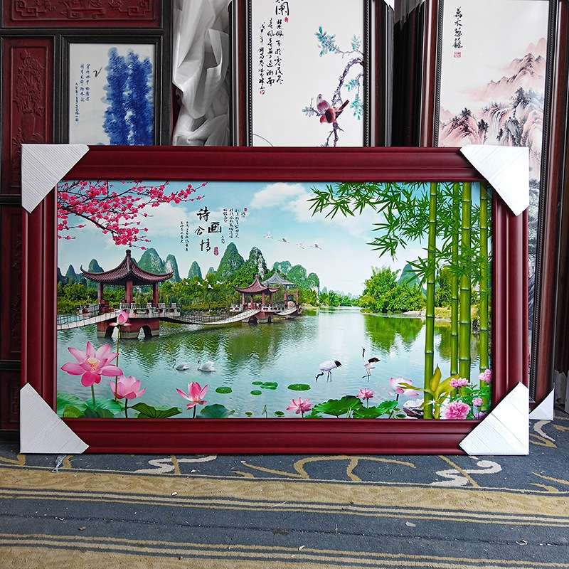 陶瓷装饰墙壁画 精选家居装饰陶瓷瓷板画 实木框中堂走趟壁画