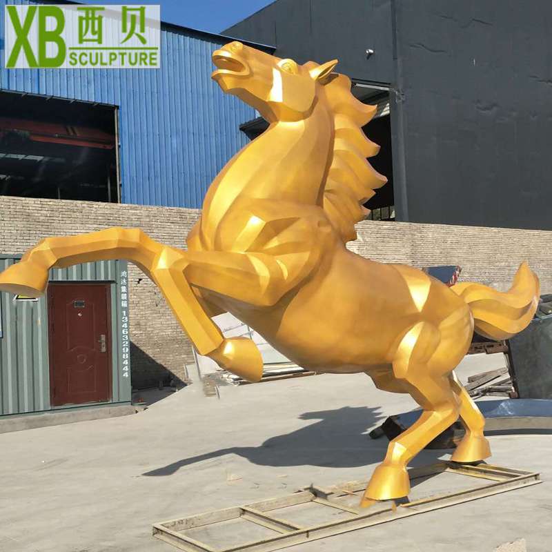 供应不锈钢镜面动物马雕塑户外抽象不锈钢几何切面马雕塑美陈摆件