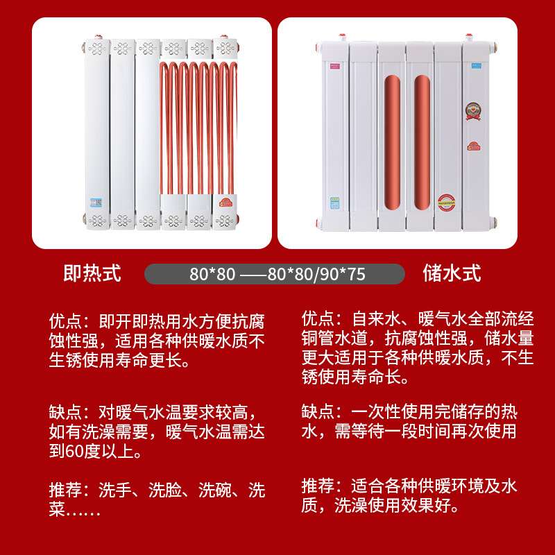 铜铝复合换热器卫生间水暖洗澡储水式大水道水循环交换器家用