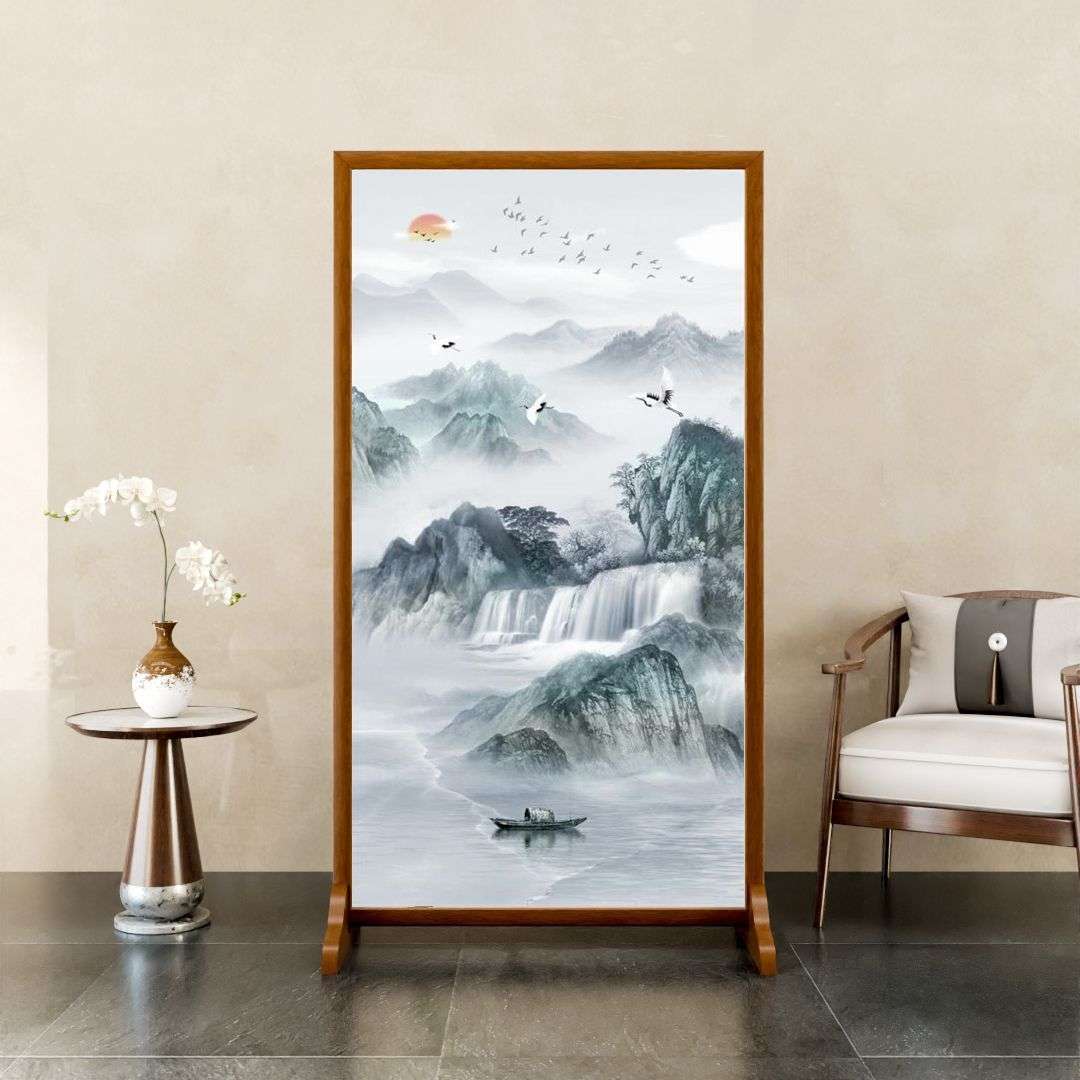 现代屏风隔断新中式简约进门客厅装饰遮挡玄关布艺家用艺术屏座屏