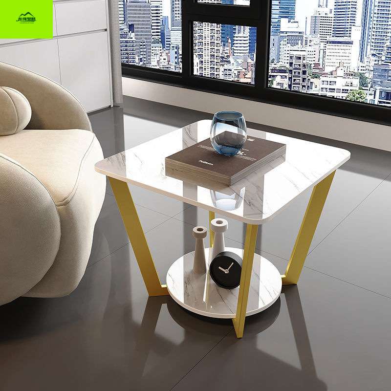 北欧沙发边几轻奢意式极简方桌床头边柜大理石岩板小茶几角几
