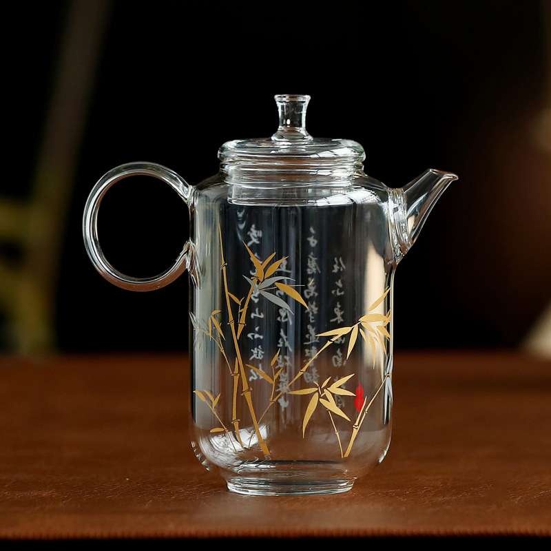 金银竹中式复古泡茶壶花茶壶耐高温高硼硅玻璃绿茶专用泡茶壶单壶