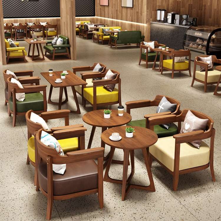 北欧风餐饮店桌椅咖啡厅西餐厅奶茶店桌子商用洽谈休闲区沙发桌椅