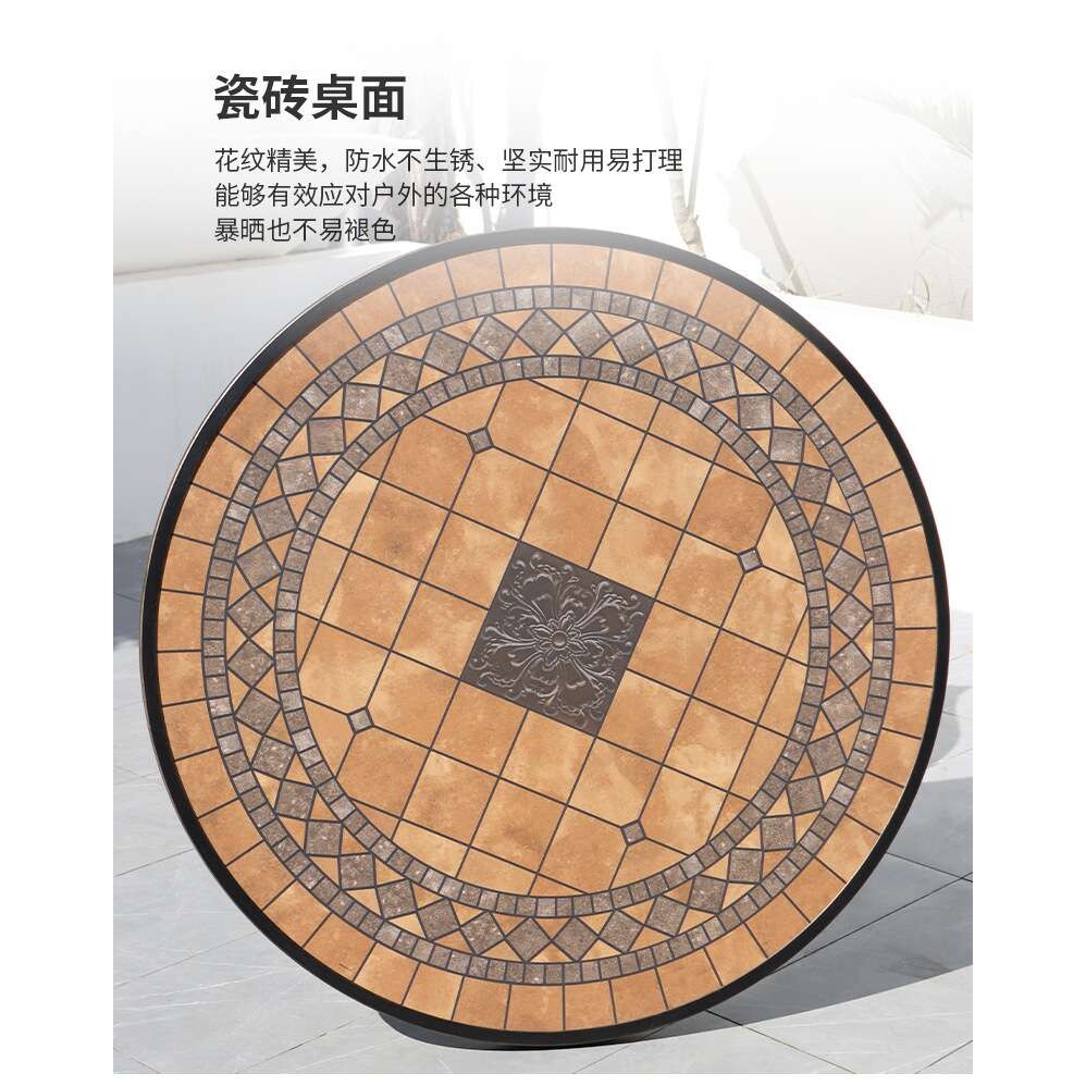 户外家具室外休闲餐桌庭院花园铁艺桌椅组合防水防锈圆桌铸铝桌椅