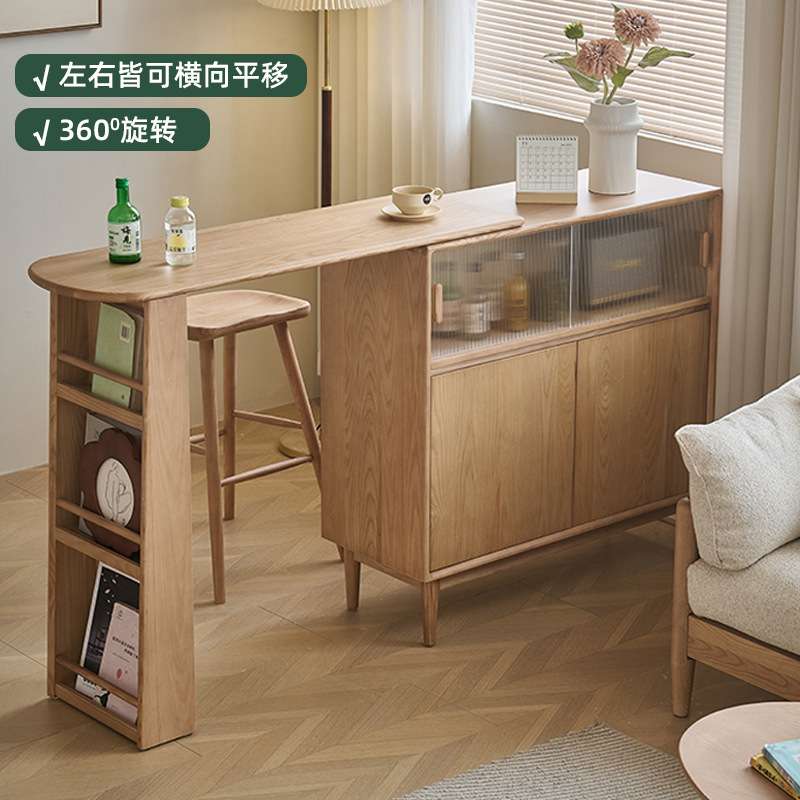实木吧台小户型客厅隔断家用伸缩岛台餐边柜一体柜原木玄关储物柜